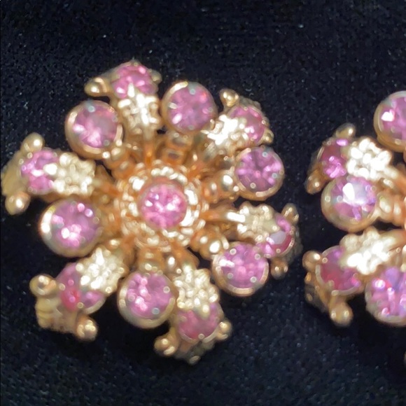 Pink rhinestone clip earrings Vintage - Picture 4 of 4